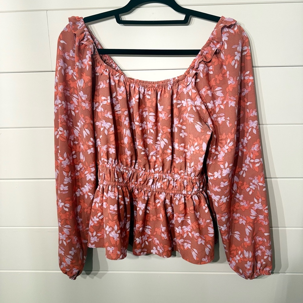 Nine West Floral Blouse in Rust and Pink